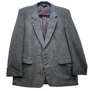 Sergio Valente Mens Herringbone Wool Blazer Jacket Size 46 Gray Made In Turkey